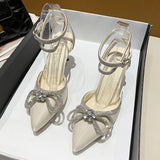Xajzpa Banquet Dress White High Heels Elegant Temperament Dress Wedding Shoes Rhinestone Pointed Hollow Toe Sexy Sandals for Women