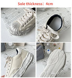 Women's Canvas Sneakers Dirty Shoes New Student Canvas Thick Dissolving Heels White Shoes Lace Up Sports Shoes for Women
