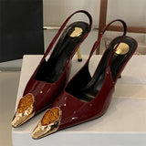 Xajzpa Spring Design Inlay Diamonds Woman Pumps Sexy Thin Low Heels Pointed Toe Elegant Slingbacks Prom Banquet Mules Shoes