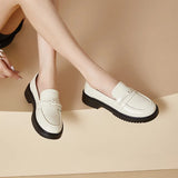 Fashion Small Leather Shoes Women's Autumn New Simple Wind Heel Block Heel Loafers Round Toe Women's Shoes