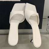 Xajzpa Summer Silk Square Toe Slippers Women Fashion Buckle Strap Stiletto Low Heels Beach Sandals Slide Shoes Zapatos De Mujer