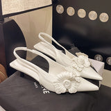 Xajzpa New Style Luxury Women's Mule Shoes Summer Fashion High Heel Flower Sexy Pointed Ladies Casual Outdoor Shoes Sweet White Sandals