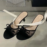 Xajzpa Summer New Fashion Thin Low Heels Women Slippers Breathable Mesh Banquet Sandals Slides Shoes Zapatos De Mujer
