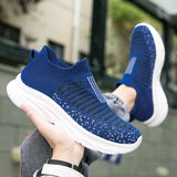 Xajzpa Men Flat Shoes Lazy Plus Size Socks 39-50 High Elasticity Knitted Fabric Comfortable Black Sports Shoes for Walking and Running