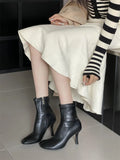 xajzpa Spring Autumn SEXY Round Toe Women Ankle Boots Concise Thin High Heels Shoes Fashion Side Zipper Short Booties