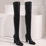 Xajzpa - Sexy Thigh High Boots Women Autumn Winter Elastic Leather Over-the-knee Boots For Women Black Heels Fetish Long Shoes Large Size