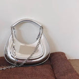 Xajzpa - Silver Glossy Handbags for Women Designer Luxury 2023 New Trend Shoulder Bag Chain Pu Leather Casual Hobos Crossbody Bags