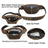 Xajzpa Genuine Leather Waist Bags Crazy Horse Leather Men Waist Pack Hip Bum Bag Crossbody Bag Travel Bag for 8.3" iPad Mini