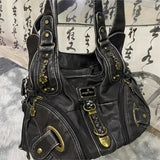 Xajzpa Vintage Brown Y2k Handbag Women Retro Subculture Leather Large Capacity Shoulder Bags Ladies Harajuku Aesthetic Tote Bag