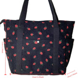 Beautiful Corduroy Strawberry Shoulder Bag Sweet Fresh Versatile Handbag with Academy Style Large Capacity Classroom Tote Bag