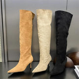 xajzpa Autumn Winter Sexy Thin Heels Knee-High Boots Women Pointed Toe Party Prom Ladies Shoes Elegant Long Botas De Mujer