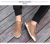 Xajzpa Men's Casual Leather Shoes for Men Fashion Four Seasons Breathable Lace-up Athletic Shoes Shallow Skate Shoes Large Sizes 38-48