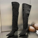 xajzpa Autumn Winter Sexy Thin Heels Knee-High Boots Women Pointed Toe Party Prom Ladies Shoes Elegant Long Botas De Mujer