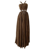 Xajzpa Fashion Women Dress Sleeveless Halter Solid Color Female Vacation Beach Party Dresses New Tide