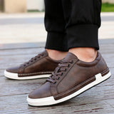 Xajzpa Men's Casual Leather Shoes for Men Fashion Four Seasons Breathable Lace-up Athletic Shoes Shallow Skate Shoes Large Sizes 38-48