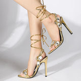 Xajzpa Sexy Ankle Strap Golded Sandals Women Party Nightclub Stripper Heels High Quality Crystal Diamond Pointed Toe Wedding Shoe