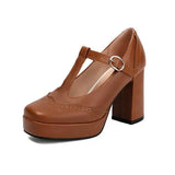 Xajzpa African Woman Shoe Beige High Heels Shallow Mouth Square Toe Chunky Sandals Sexy Pump Burgundy Straps 12cm Spring Casual Block T