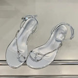 Xajzpa Summer Fashion Clip Toe Sandals Women Buckle Strap Thin Low Heels Chain Narrow Band Silver Party Dress Shoes
