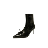 Xajzpa Women's Leather Boots Female Shoes Boots-Women Zipper  Luxury Designer Ladies 2024 High Heel Pointy Med Rubber Mid Calf Mid-Calf