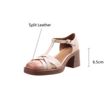 New Women Sandals Split Leather Cover Toe Sandals Casual Buckle Strap Summer Shoes for Women Round Toe High Heels Women Shoes