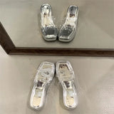 Xajzpa Diamond PVC Transparent Slippers Women Solid Platform Wedges Shoes Summer Square Toe High Heels Sandals