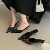 Xajzpa Spring New Leopard Print Women Slipper Pointed Toe Thin Low Heel Sandal Ladies Mules Shoes Zapatos Mujer