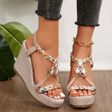 Xajzpa Metal Decor Wedge Sandals for Women Summer Braided Band Platform Gladiator Sandals Woman Thick Bottom Beach Sandalias Mujer