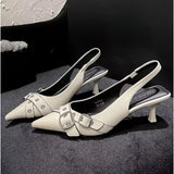 Xajzpa Luxury Brand Designer Women Sandals Fashion Pointed Toe Buckle Strap Metal High Heeled Kitten Heel Elegant Single Shoes Female