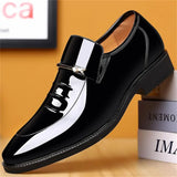 Xajzpa Mens Dress Shoes Formal Business Oxford High Gloss Patent Slip On Loafers Comfortable Casual Driving Boat Shoe For Men