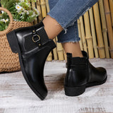 Xajzpa Pu Leather Classics Black Thick Heel Ankle Boots Metal Zipper Low Platform Woman Shoes Winter Round Toe Slip On Short Boots