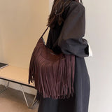 Xajzpa Tassel Design Women's Hobo Bag Fashion Trend Handbag Suede Shoulder Crossbody Shopping Tote Vintage Commuter Bags