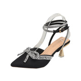Xajzpa New Women's Crystal Sandals Classic Fairy Bow High Heels Summer New Water Diamond Fine Heel Bridesmaid Wedding Shoes