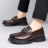 Xajzpa British style men's genuine leather shoes, fashionable casual loafers, men's comfortable outdoor business shoes, formal shoes