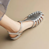 Xajzpa Shoes Female Sandal Women's Girls Beige New Summer Comfort Low Retro Flat Back Strap Square heel Rubber PU Scandals Solid C