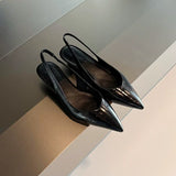 Xajzpa New Style Women's Fashion Patent Leather Pointed Toe Women Pumps Elegant Low Heels Sandals Casual Dress Street Style Shoes
