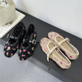 Xajzpa Embroidered Flower Mesh Fabric Flat Heels Women Sandals Fashion Round Toe Buckle Strap Casual Mule Shoes