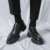 Xajzpa Men's leather shoes, Italian brand, versatile for business, formal wear, casual, high-quality brown, classic block shoes.