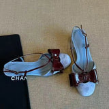 Xajzpa New Women's High Heel Ladies Summer Sandals Beige Patent Leather Office Work Stiletto Footwear Luxury Bow Party Prom Women Shoes