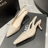 Xajzpa Brand Designer Slingbacks High Heels Pumps Women Pointed Blue Pointed Toe Party Shoes Summer Thin Heeled Sandals High Heel Shoes