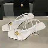 xajzpa Summer Fashion Metal Buckle Narrow Band Sandals Women Band Open Toe Thin Low Heel Gladiator Party Shoes Zapatos De Mujer