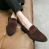 Xajzpa 2025 British style simple business dress shoes men's leather frosted flip fur loafers slip-on pointy peas casual shoes