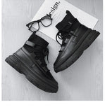 Xajzpa Autumn Winter Socks Boots New Men Ankle Boots Platform Black Shoes for Men Fur Chunky Punk Motorcycle Booties Gothic Shoes