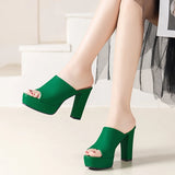 Slippers Women Super High Heel Platform Shoes Sandals Spring Summer 2024 Chunky Elegant Party Stripper Green Slides Luxury Woman