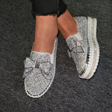 Xajzpa Fashion Rhinestones Woman Shoes Women Shining Rhinestone Slip-on Loafers Bowknot Lazy Casual  Plataforma Mujer