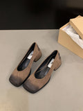 Xajzpa Boat Shoe Autumn Women's Heels Square Toe Black Flats Casual Female Sneakers Shallow Mouth Ladies' Footwear Summer Fall On Heels