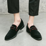 Xajzpa 2025 British style simple business dress shoes men's leather frosted flip fur loafers slip-on pointy peas casual shoes