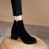 Xajzpa  Women's Autumn and Winter New Fashion Solid Temperament Ankle Boots Round Head Square Heel Slip on Solid Casual Boots Size