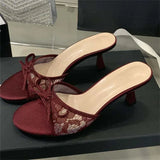 Xajzpa Summer New Fashion Thin Low Heels Women Slippers Breathable Mesh Banquet Sandals Slides Shoes Zapatos De Mujer