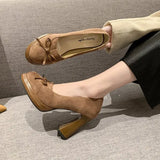 Xajzpa Peep Toe Nude Retro Women Shoes Slip On Branded Pumps Casual Heels Lace-Up Sandals Ladies Sweet Shallow Mouth Slip-On Fashi