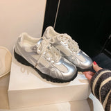 Xajzpa 2025 Summer New Color Breathable Soft Sole Comfortable Women Shoes Crescent Insole Height Lace Pearl Casual Sneakers